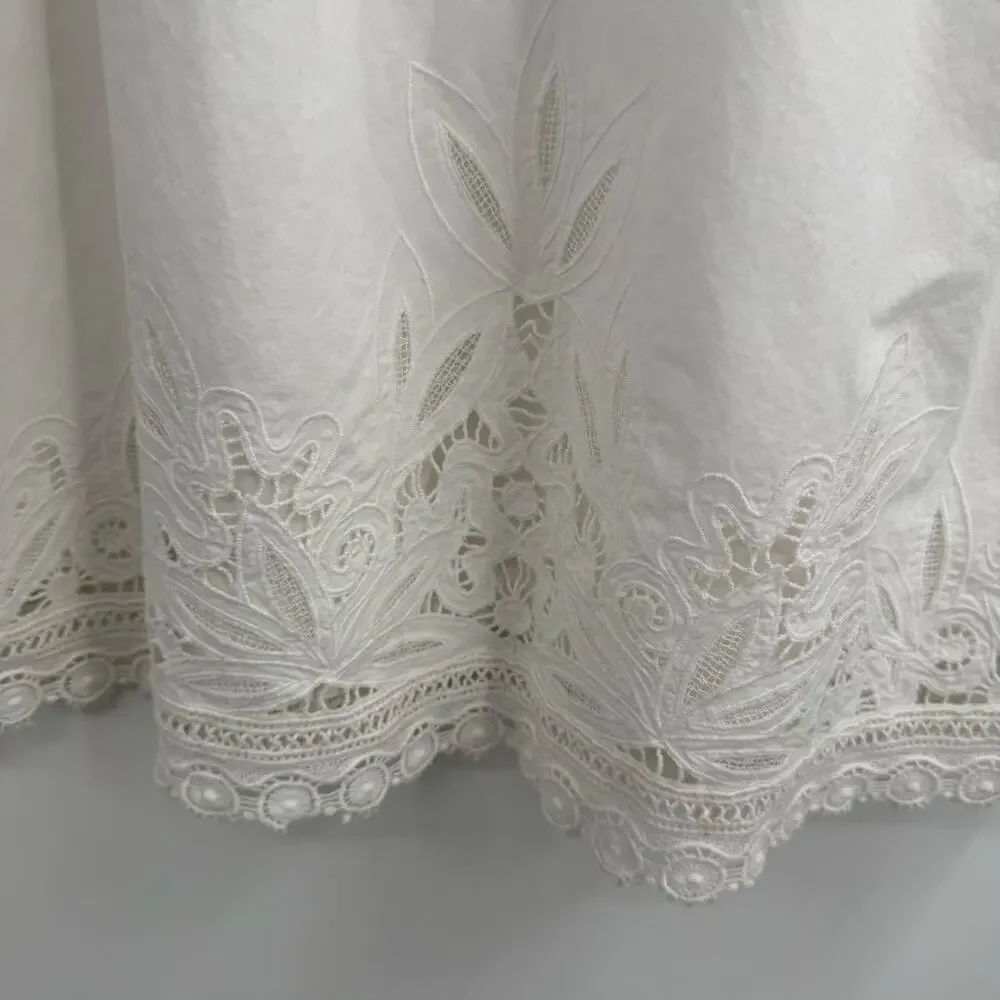 Tory Burch Cotton Lace Trimmed Larissai Dress Womens Sz 4 White Short Sleeve